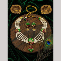 Manisha Gold Plated Austrian Stone And Meenakari Peacock Necklace Set