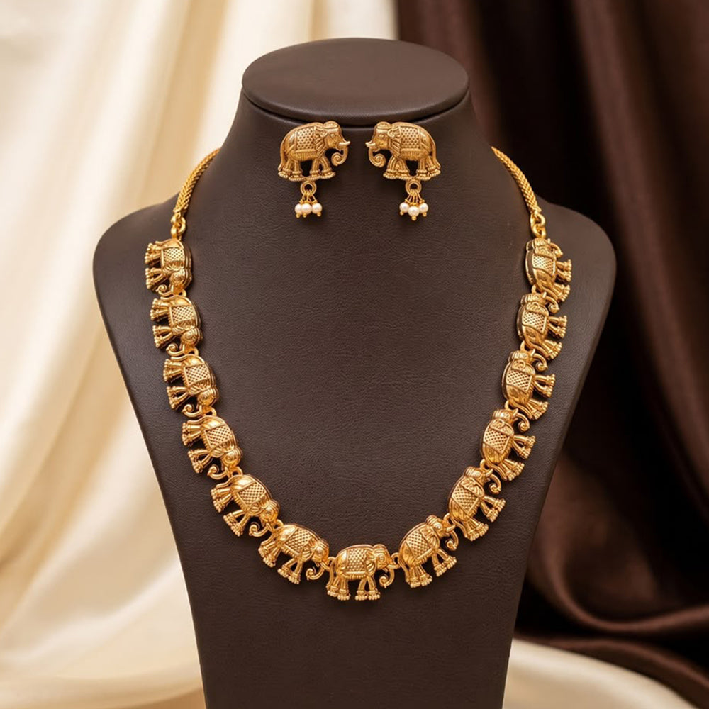 Manisha Jewellery Grand Elephant Motif Pearl Necklace Set 