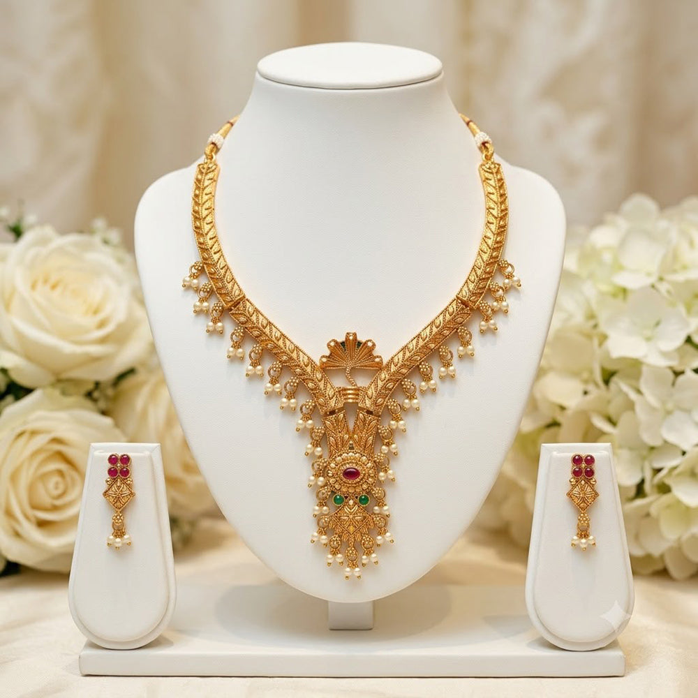 Manisha Jewellery Premium Pota Stone And Pearl Necklace Set