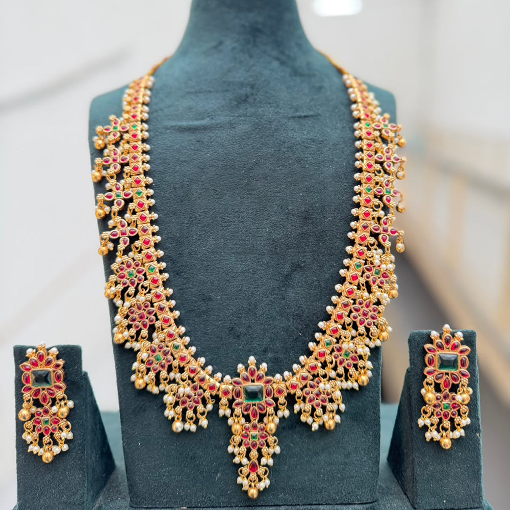 Manisha Jewellery Premium Pota Stone And Pearl Long Necklace Set