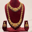Manisha Jewellery Pota Stone And Pearl South Indian Temple Double Necklace Set