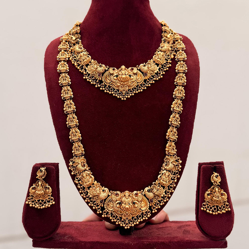Manisha Jewellery Pota Stone And Pearl South Indian Temple Double Necklace Set