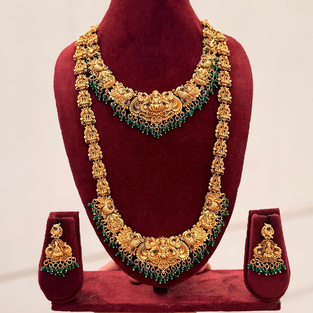 Manisha Jewellery Pota Stone And Pearl South Indian Temple Double Necklace Set