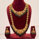 Manisha Jewellery Pota Stone And Pearl South Indian Temple Double Necklace Set