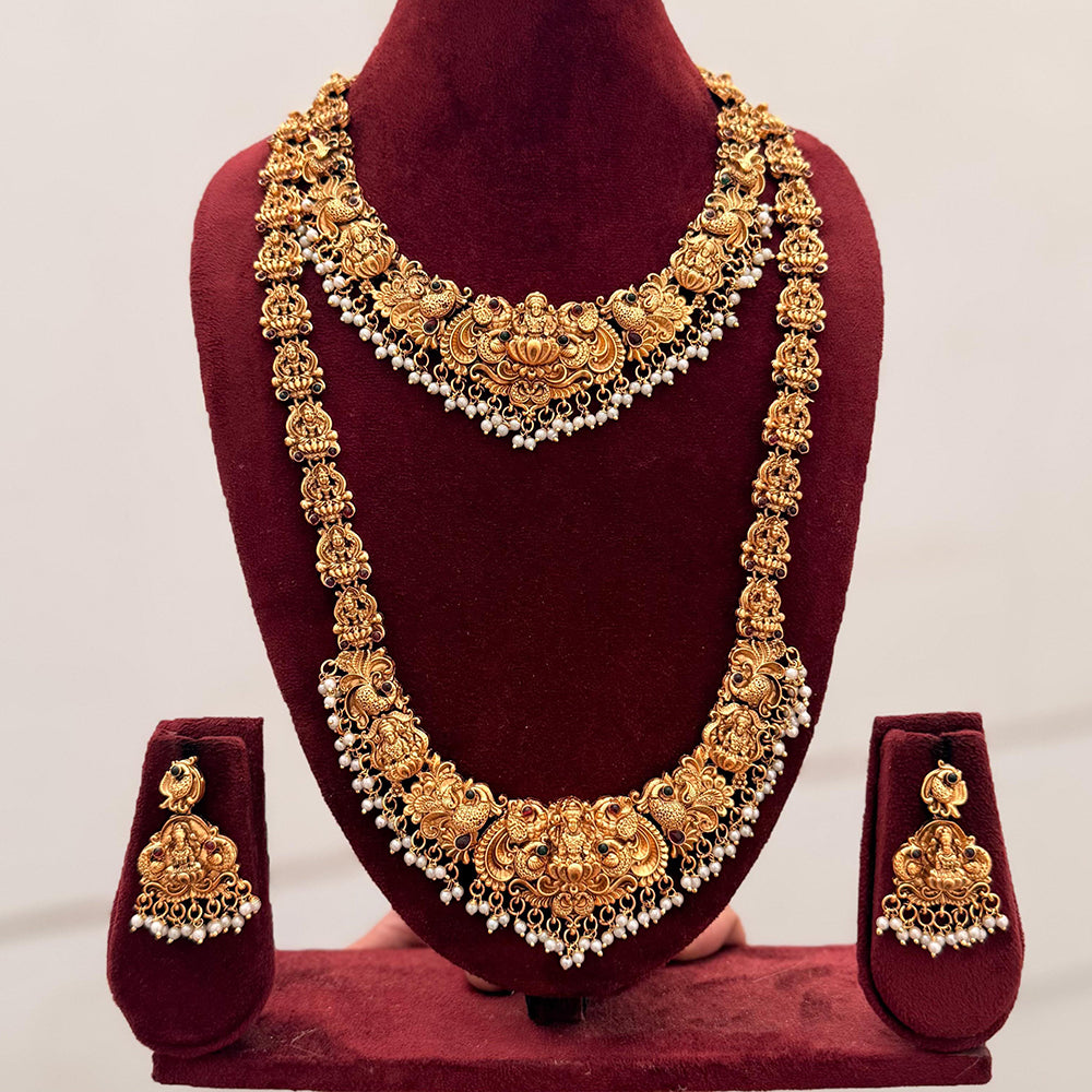 Manisha Jewellery Pota Stone And Pearl South Indian Temple Double Necklace Set