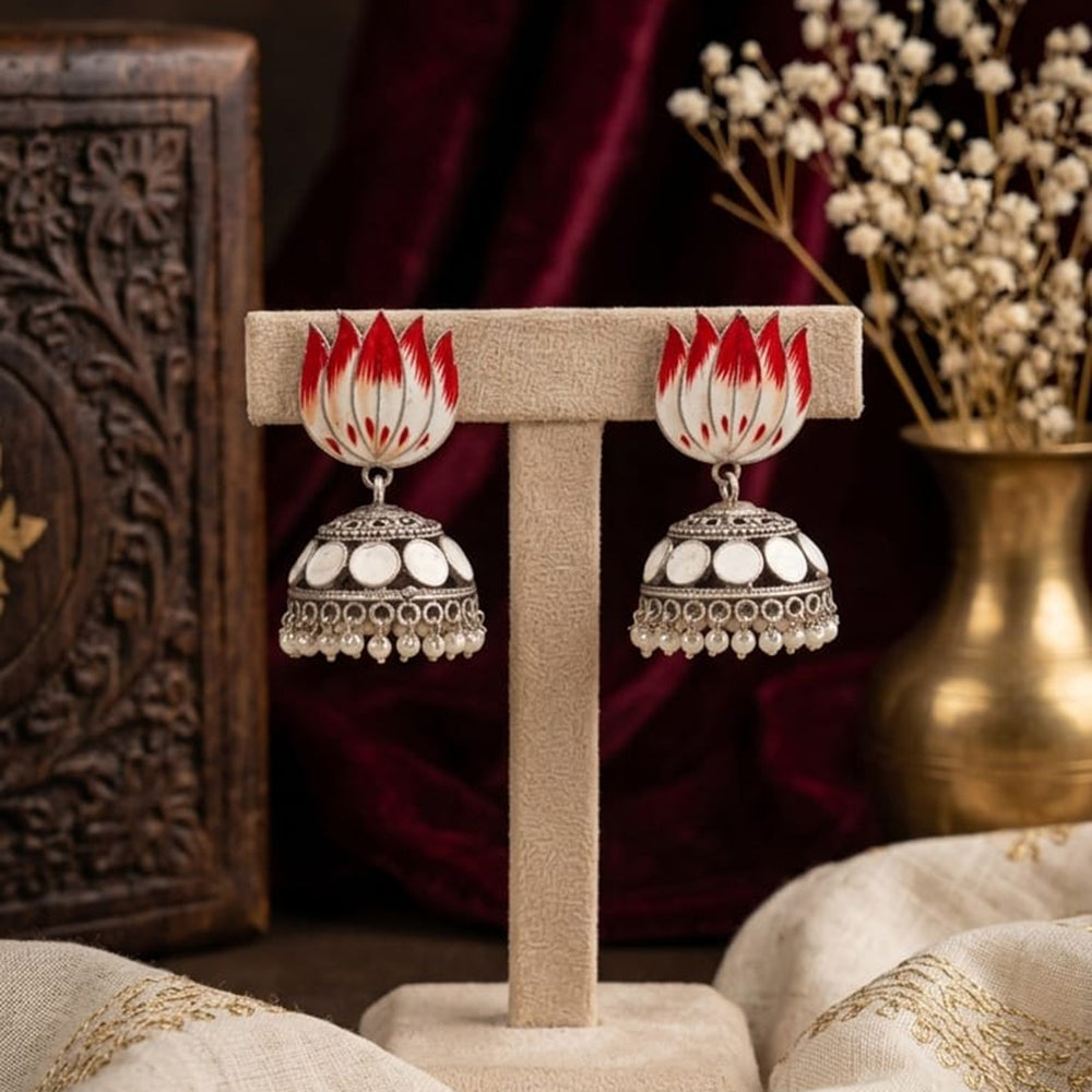 Manisha Jewellery Premium Oxidised Plated Pota Stone And Pearl Meenakari Jhumki Earrings
