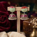 Manisha Jewellery Premium Oxidised Plated Pota Stone And Pearl Meenakari Jhumki Earrings  