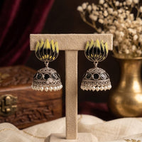 Manisha Jewellery Premium Oxidised Plated Pota Stone And Pearl Meenakari Jhumki Earrings  