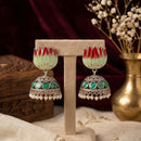Manisha Jewellery Premium Oxidised Plated Pota Stone And Pearl Meenakari Jhumki Earrings  