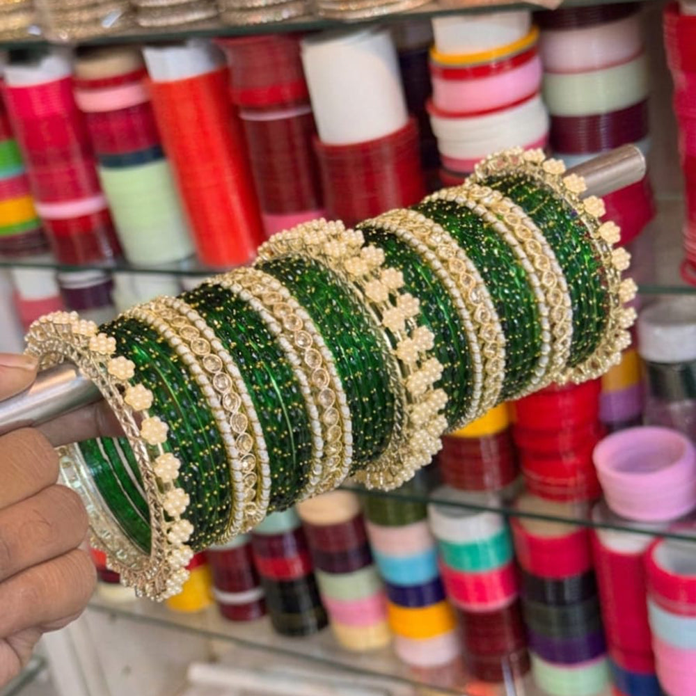 Manisha Jewellery Ethnic Raindrop And Crystal Stone Glass Bangles Set
