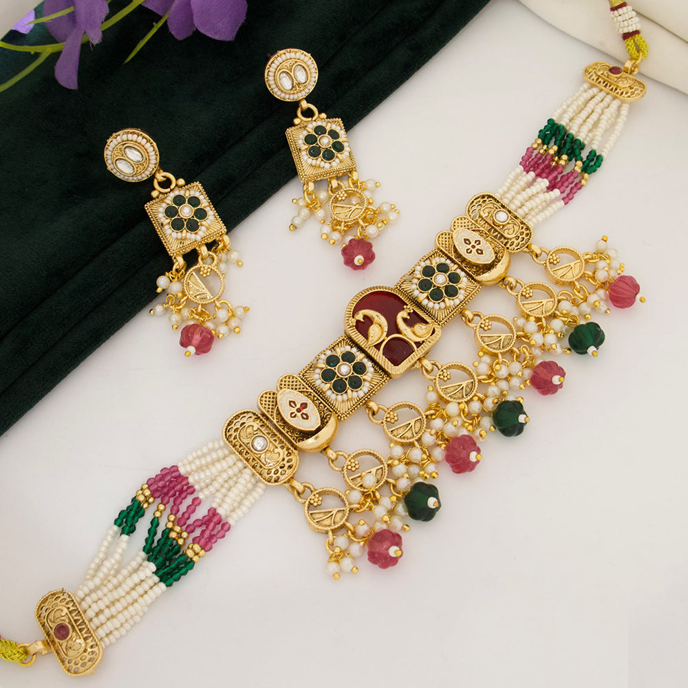 Manisha Jewellery Designer Pota Stone And Beads Choker Necklace Set