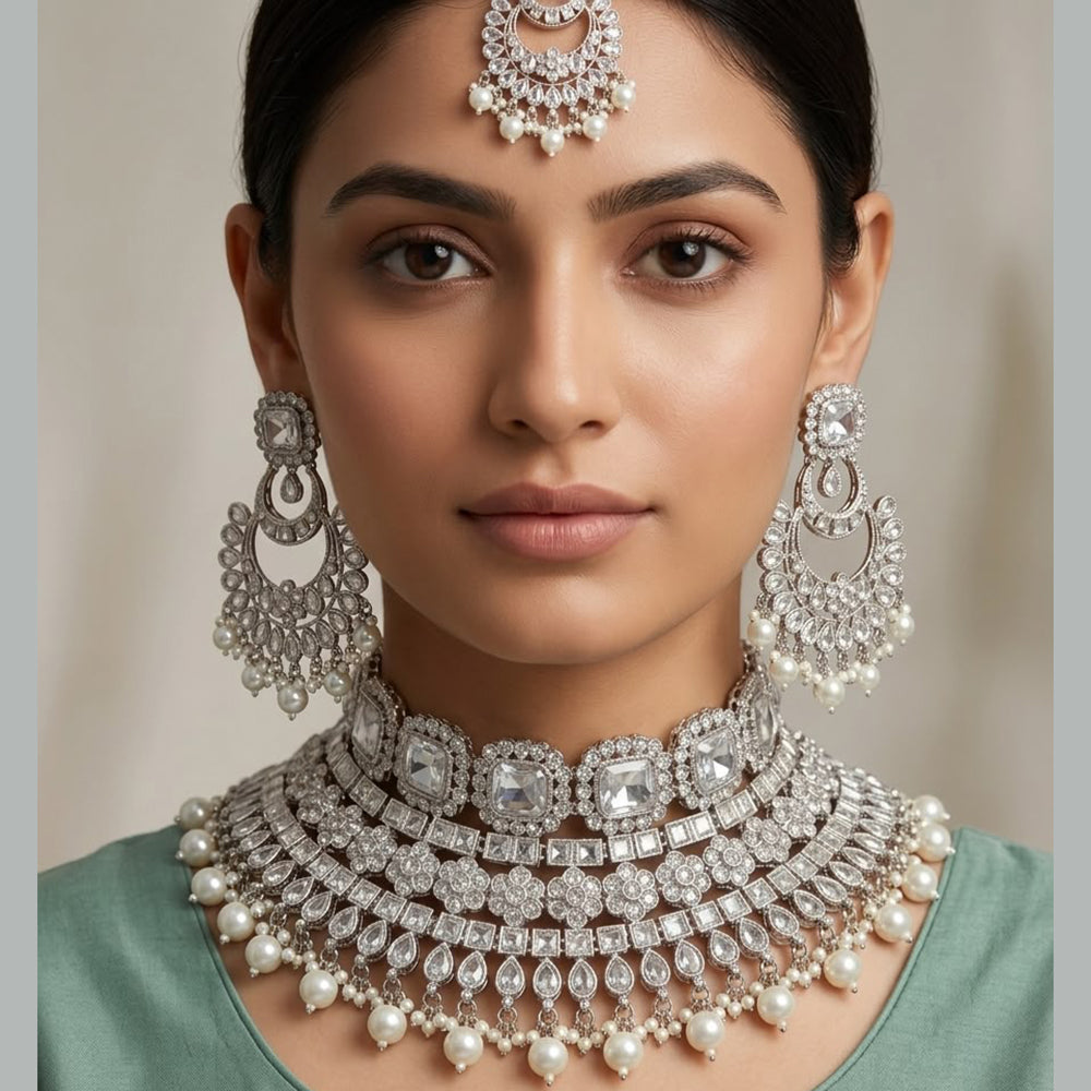 Manisha Jewellery Stylish Crystal Stone And Beads Designer Choker Necklace Set