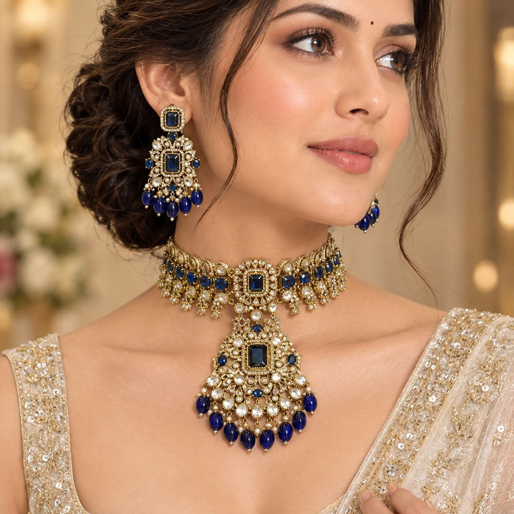Manisha Jewellery Premium Pota Stone And Beads Choker Necklace Set