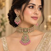 Manisha Jewellery Premium Pota Stone And Beads Choker Necklace Set