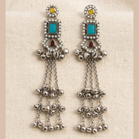 Manisha Jewellery Oxidised Pota Stone And Ghungroo Designer Dangler Earrings