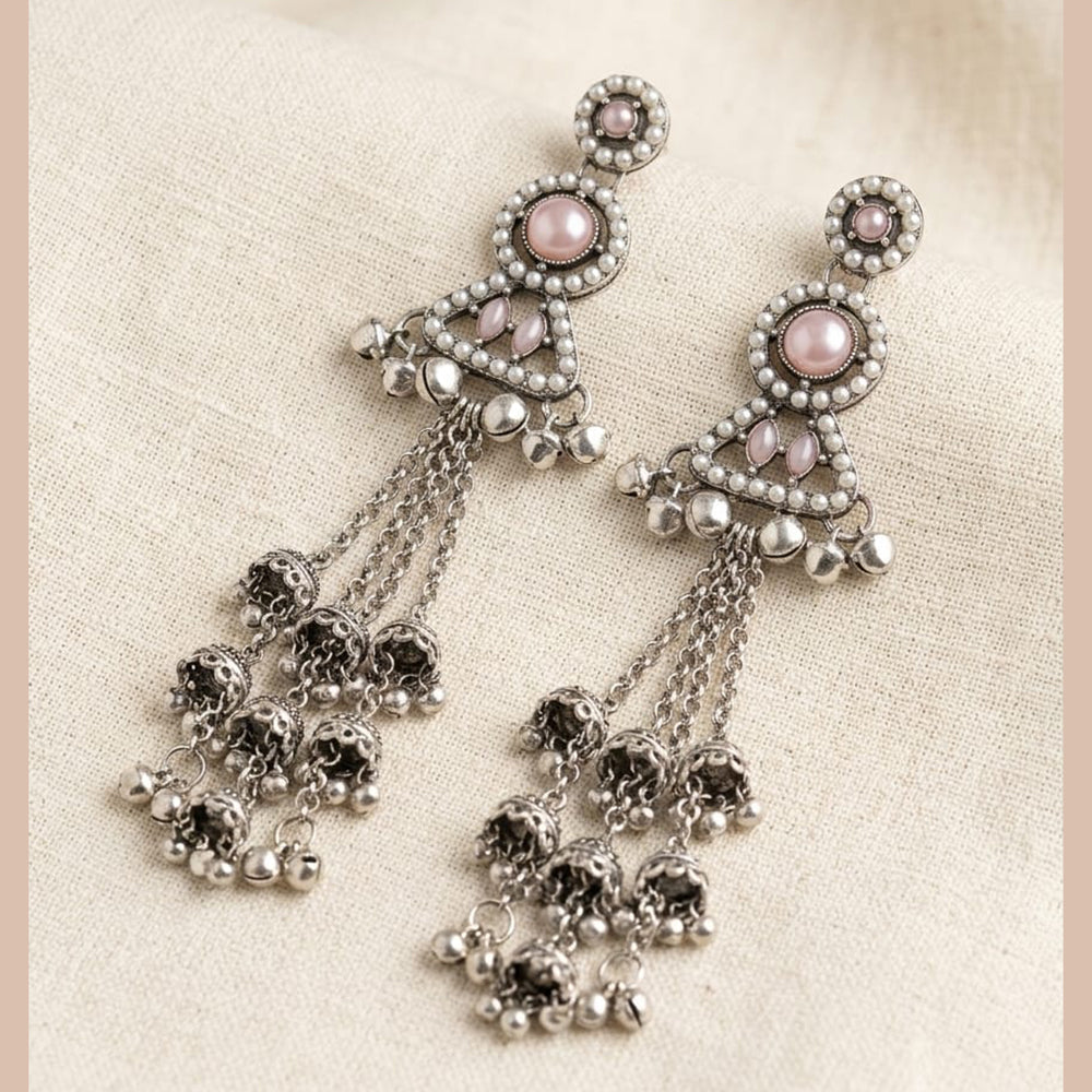 Manisha Jewellery Oxidised Pota Stone And Ghungroo Designer Dangler Earrings
