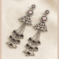 Manisha Jewellery Oxidised Pota Stone And Ghungroo Designer Dangler Earrings