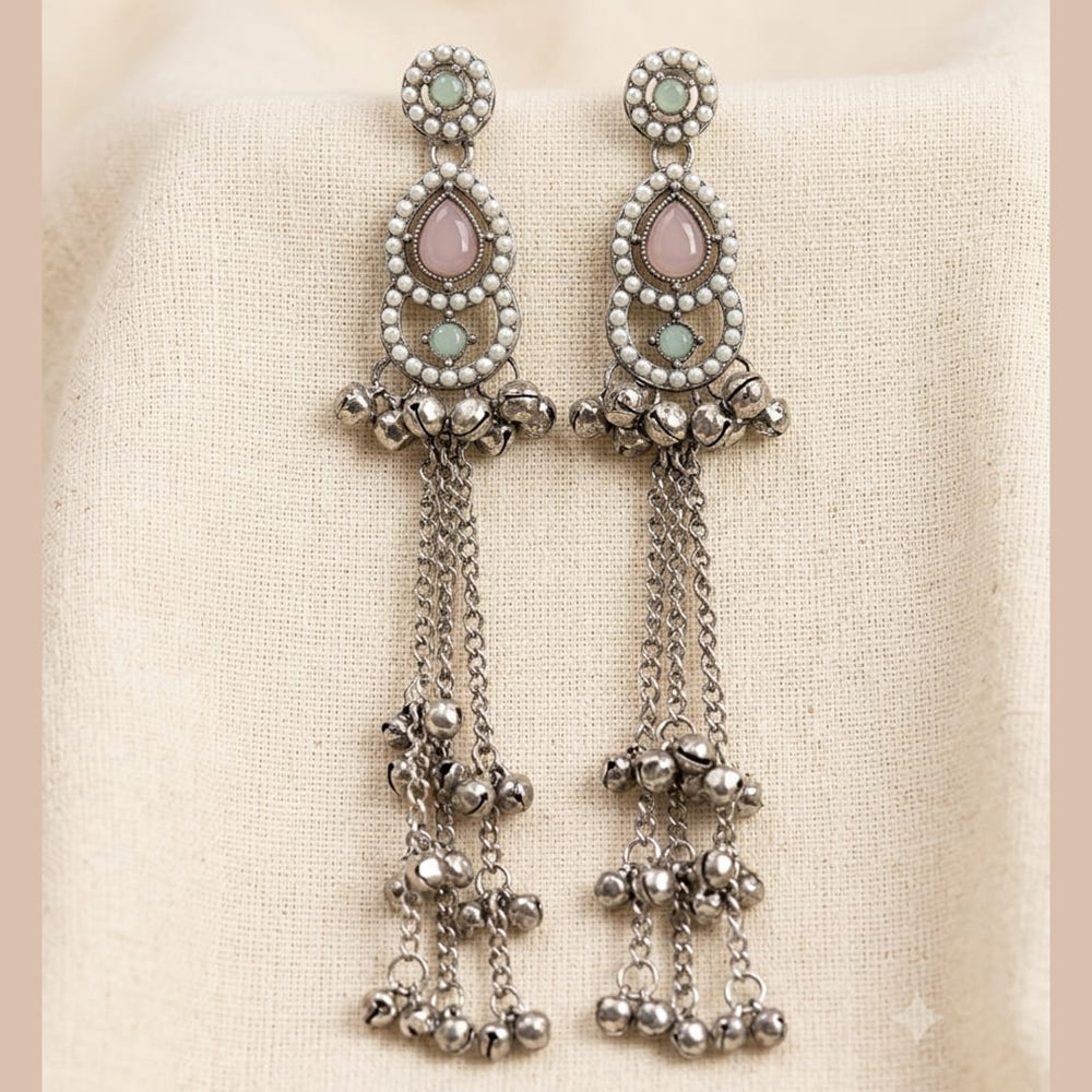 Manisha Jewellery Oxidised Pota Stone And Ghungroo Designer Dangler Earrings