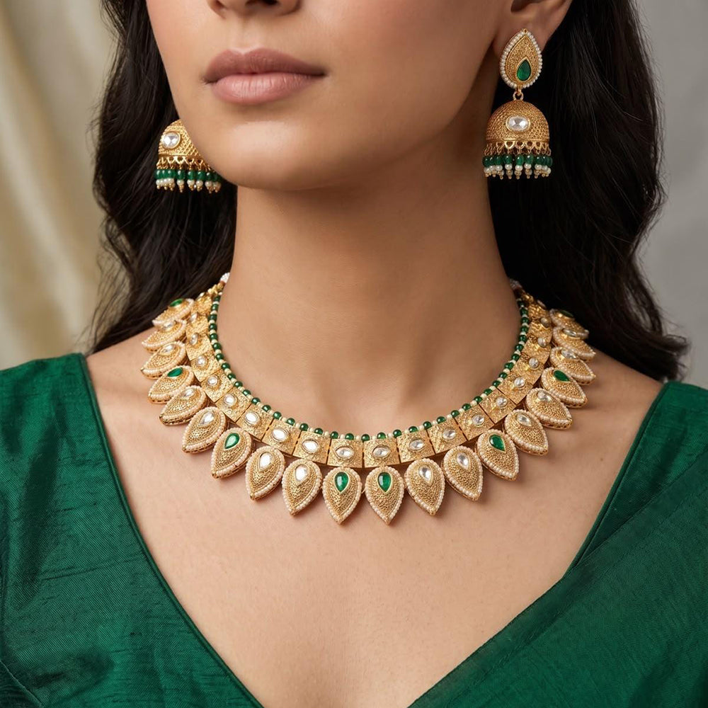 Manisha Jewellery Classic Pota Stone And Pearl Choker Necklace Set