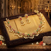 Manisha Jewellery Designer Austrian Stone And Pearl  Necklace Set