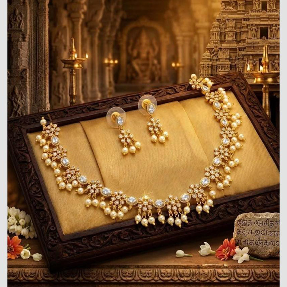 Manisha Jewellery Designer Austrian Stone And Pearl  Necklace Set