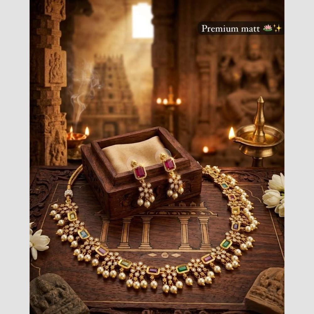 Manisha Jewellery Designer Austrian Stone And Pearl  Necklace Set
