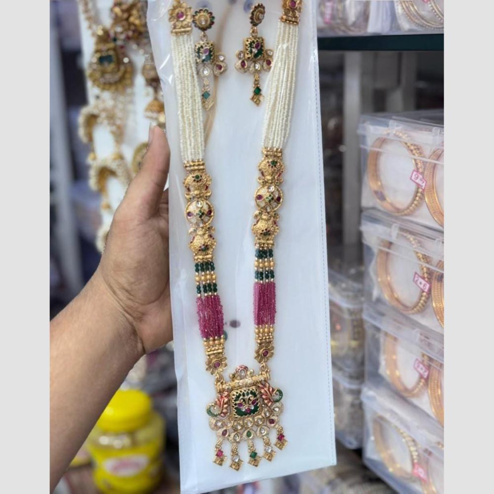 Manisha Jewellery Designer Pota Stone And Pearl Meenakari Long  Necklace Set