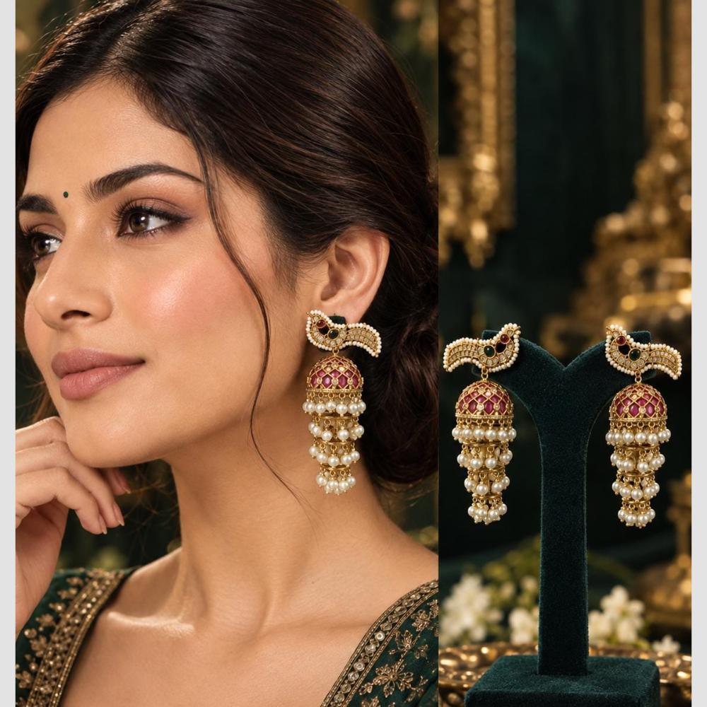 Manisha Jewellery Traditional Austrain Stone And Pearls Jhumki Earrings