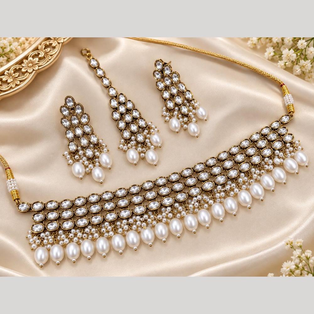 Manisha Jewellery Elegant Kundan Stone And Pearl Choker Necklace Set for Women