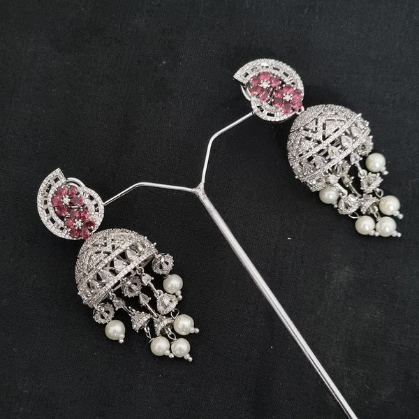 Lucentarts Jewellery Silver Plated AD Jhumki Earrings