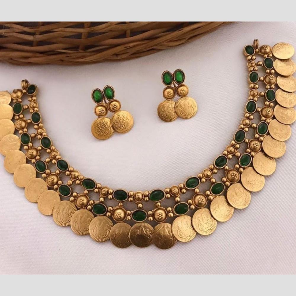 Lucentarts Jewellery Gold Plated Pota Stone Temple Choker Necklace Set