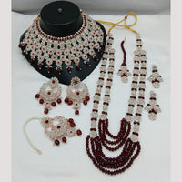 Lucentarts Jewellery Rose Gold Plated Austrian Stone And Beads Double Necklace Set
