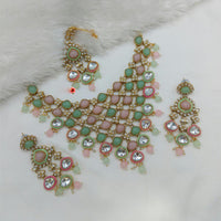 Lucentarts Jewellery Gold Plated Kundan Stone And Beads Necklace Set