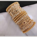 Lucentarts Jewellery Gold Plated Pota Stone And Pearl Openable Bangles Set