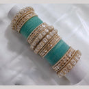 Lucentarts Jewellery Gold Plated Pota Stone And Pearl Velvet Bangles Set