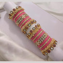 Lucentarts Jewellery Gold Plated Pota Stone And Pearl Velvet Bangles Set