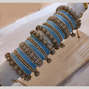 Lucentarts Jewellery Gold Plated Austrian Stone And Pearl Metal Bangles Set