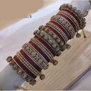 Lucentarts Jewellery Gold Plated Austrian Stone And Pearl Metal Bangles Set
