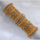 Lucentarts Jewellery Gold Plated Kundan Stone And Pearl Velvet Bangles Set