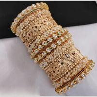 Lucentarts Jewellery Gold Plated Kundan And Pearl Bangles Set