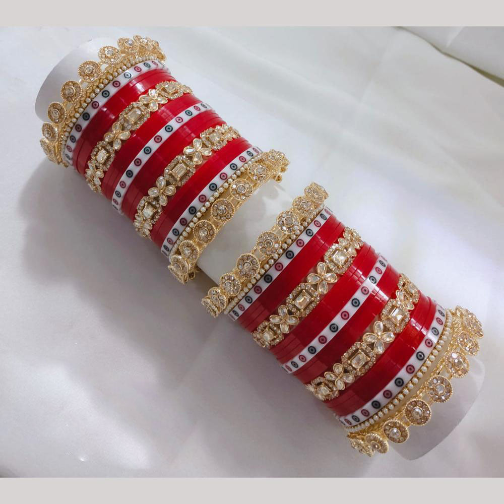 Lucentarts Jewellery Gold Plated Crystal And Austrian Stone Pearl Acrylic Bangles Set