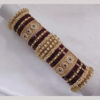 Lucentarts Jewellery Gold Plated Kundan Stone And Pearl Acrylic Bangles Set