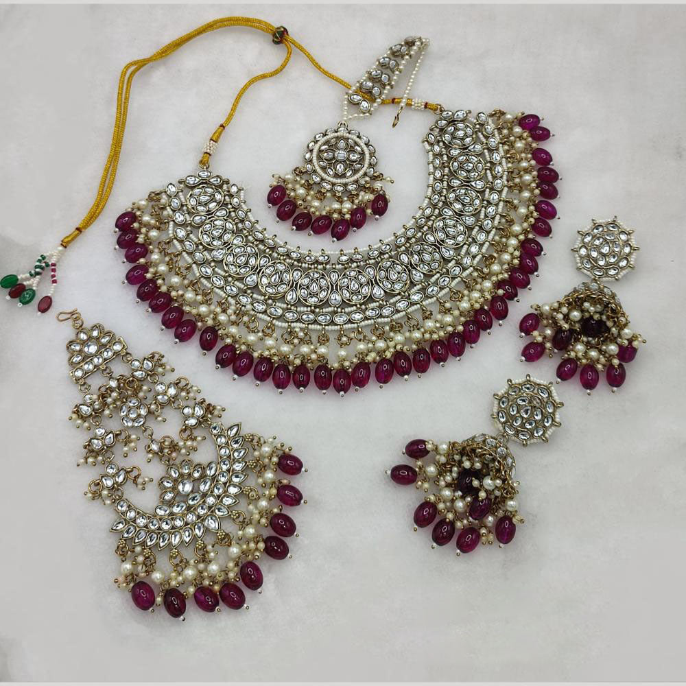 Lucentarts Jewellery Gold Plated Kundan Stone Beads And Pearl Necklace Set