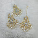 Lucentarts Jewellery Gold Plated Kundan And Pearls Dangler Earrings With Maangtikka