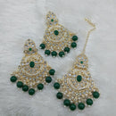Lucentarts Jewellery Gold Plated Kundan And Beads Dangler Earrings With Maangtikka