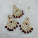 Lucentarts Jewellery Gold Plated Kundan And Beads Dangler Earrings With Maangtikka