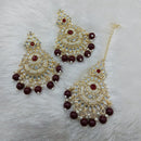 Lucentarts Jewellery Gold Plated Kundan And Beads Dangler Earrings With Maangtikka