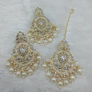 Lucentarts Jewellery Gold Plated Kundan And Beads Dangler Earrings With Maangtikka