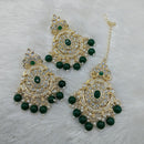 Lucentarts Jewellery Gold Plated Kundan And Beads Dangler Earrings With Maangtikka