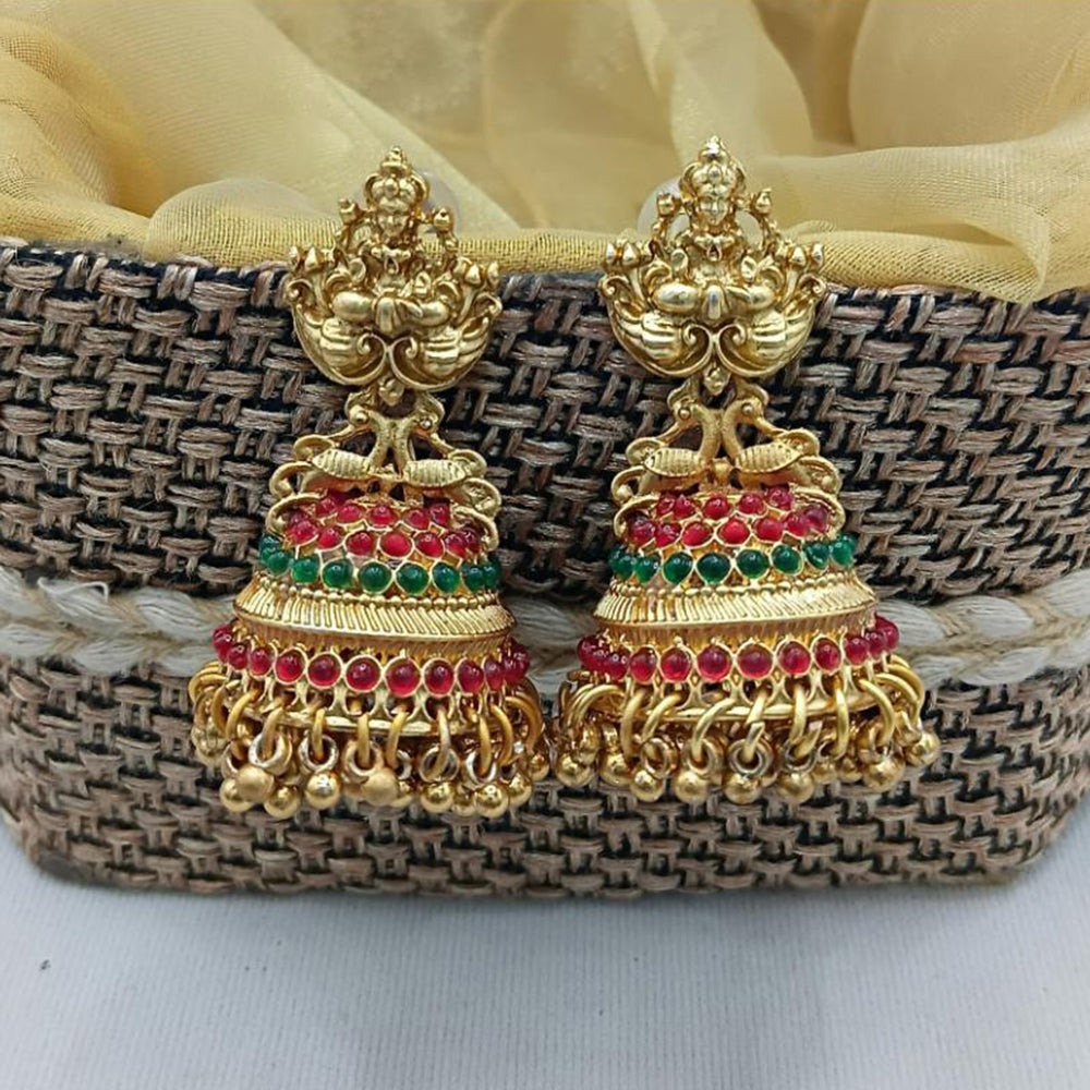 Lucentarts Jewellery Gold Plated Pota Stone Temple Jhumki Earrings 